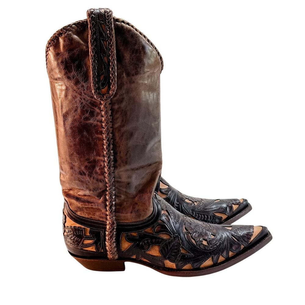 VTG Old Gringo Boot Star Cowboy Boots Mens 10D Hand Tooled Floral Filigree Rare